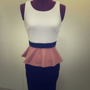 Black, pink, & white peplum dress